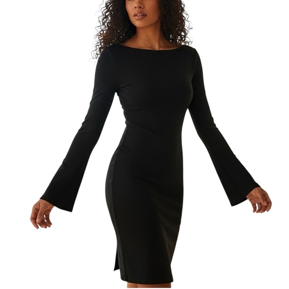 Ever New Dresses & Skirts - Ever New Melbourne Dress, black bodycon, midi, flare sleeve, size 2us, 6au